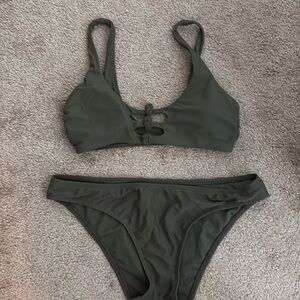 Front knotted forest green bathing suit set